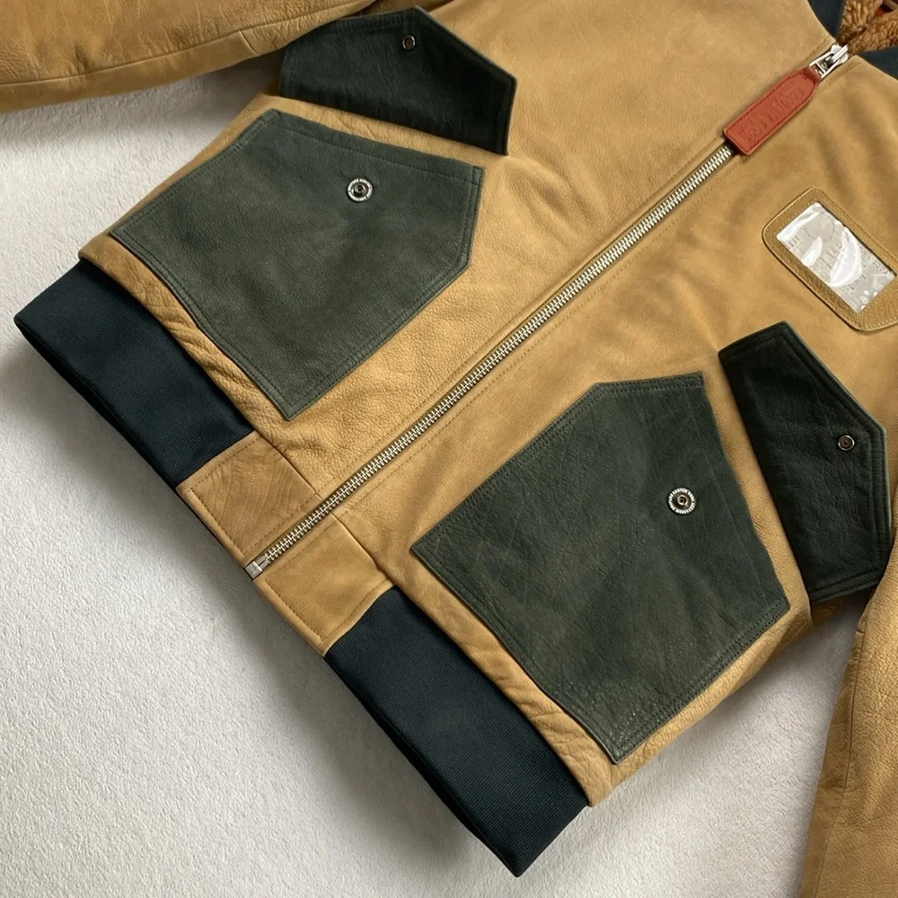 Scotch & Soda Buffalo Leather Removable Faux Shearling Aviator Bomber Jacket - Picture 9 of 16